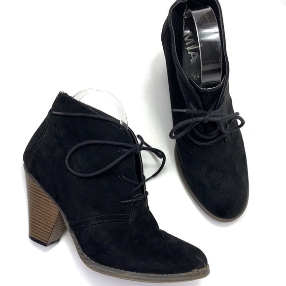 Mia Shawna black faux suede tie ankle booties 8.5 - Picture 2 of 7